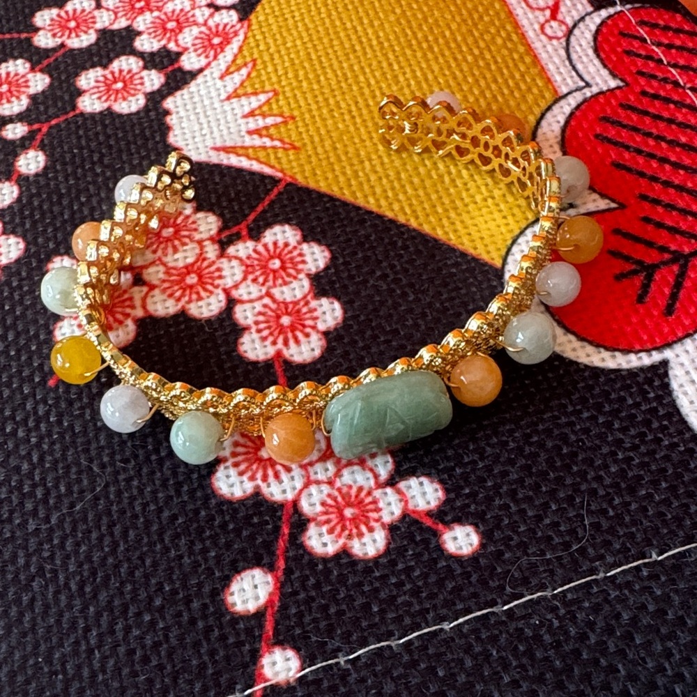 14k gold filled over brass  and multi color jade Beaded cuff $40